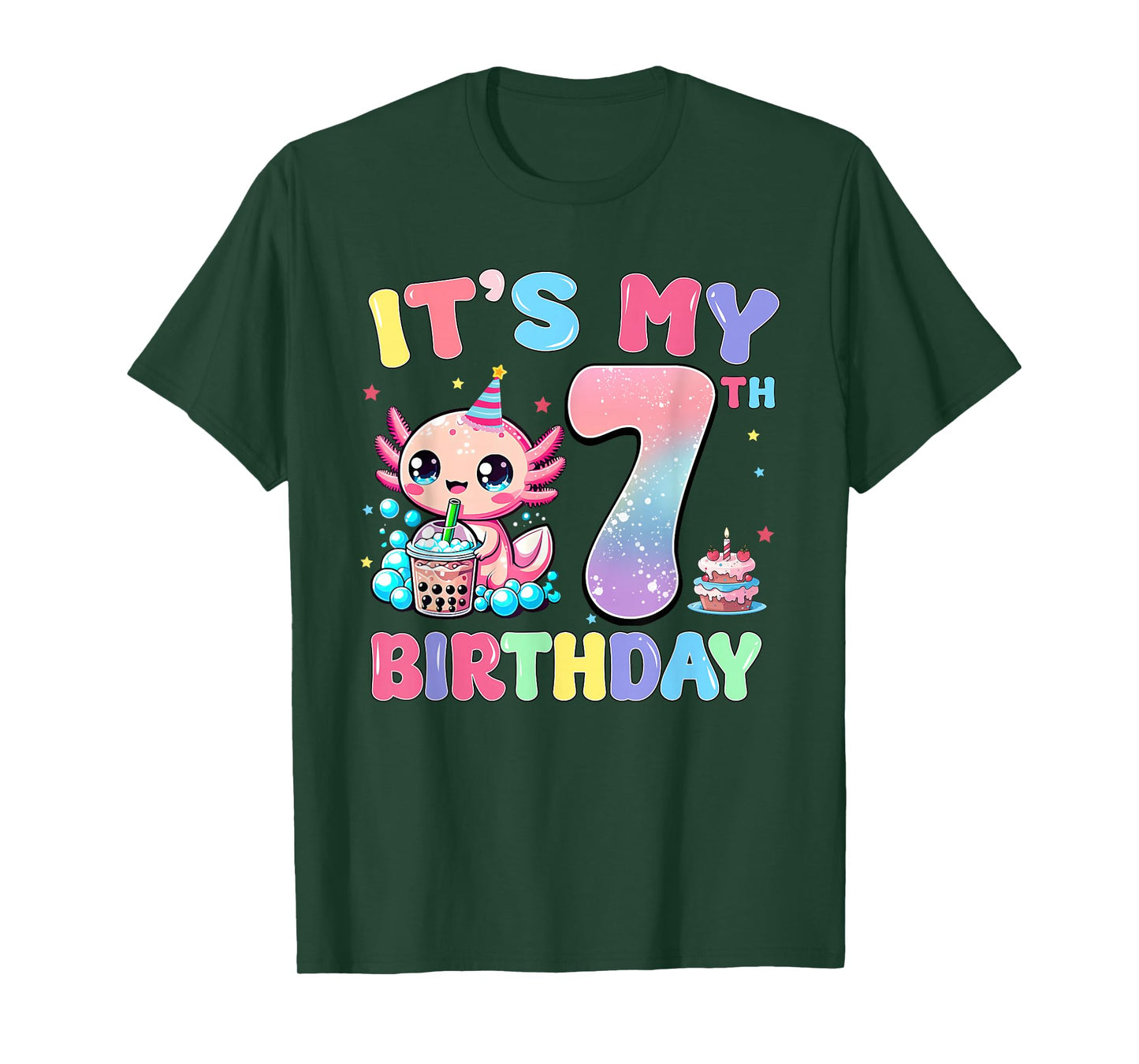 It's My 7th Birthday Axolotl Bubble Boba Tea Anime 7 Years T-Shirt