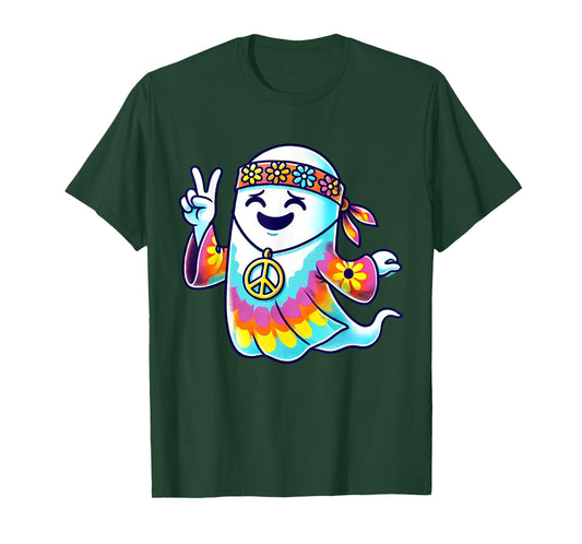 Hippie Ghost Tie Dye Flowers Halloween Men Women Kids T-Shirt