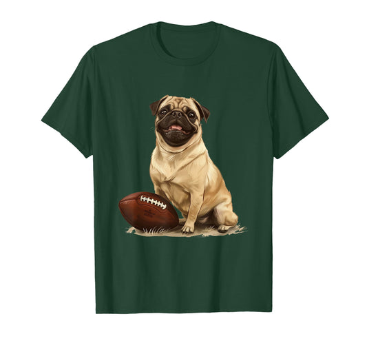 Pug Puppy Dog Football Sports Team Animal T-Shirt