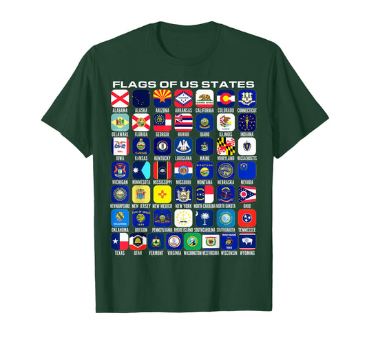 Flags of the U.S. States 50 Flags American Geography T-Shirt