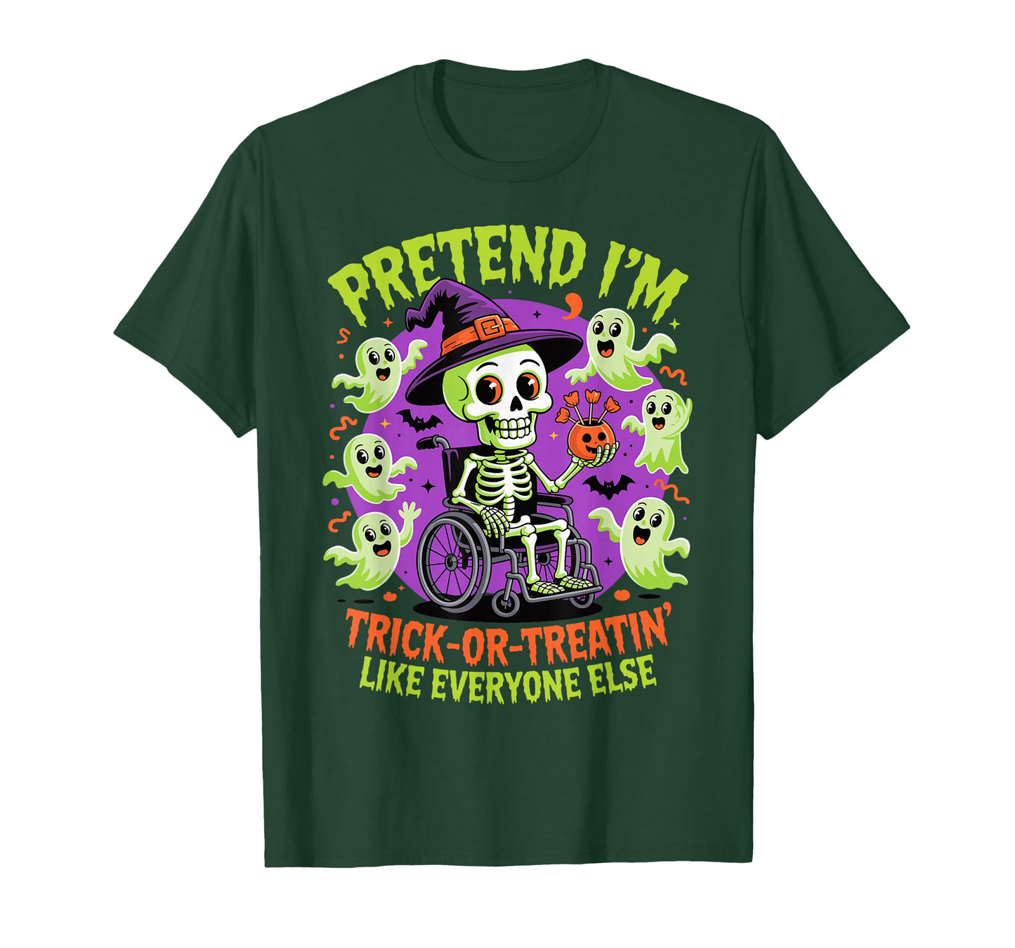 Halloween Wheelchair Costume Handicap Joke Vintage Skeleton T-Shirt