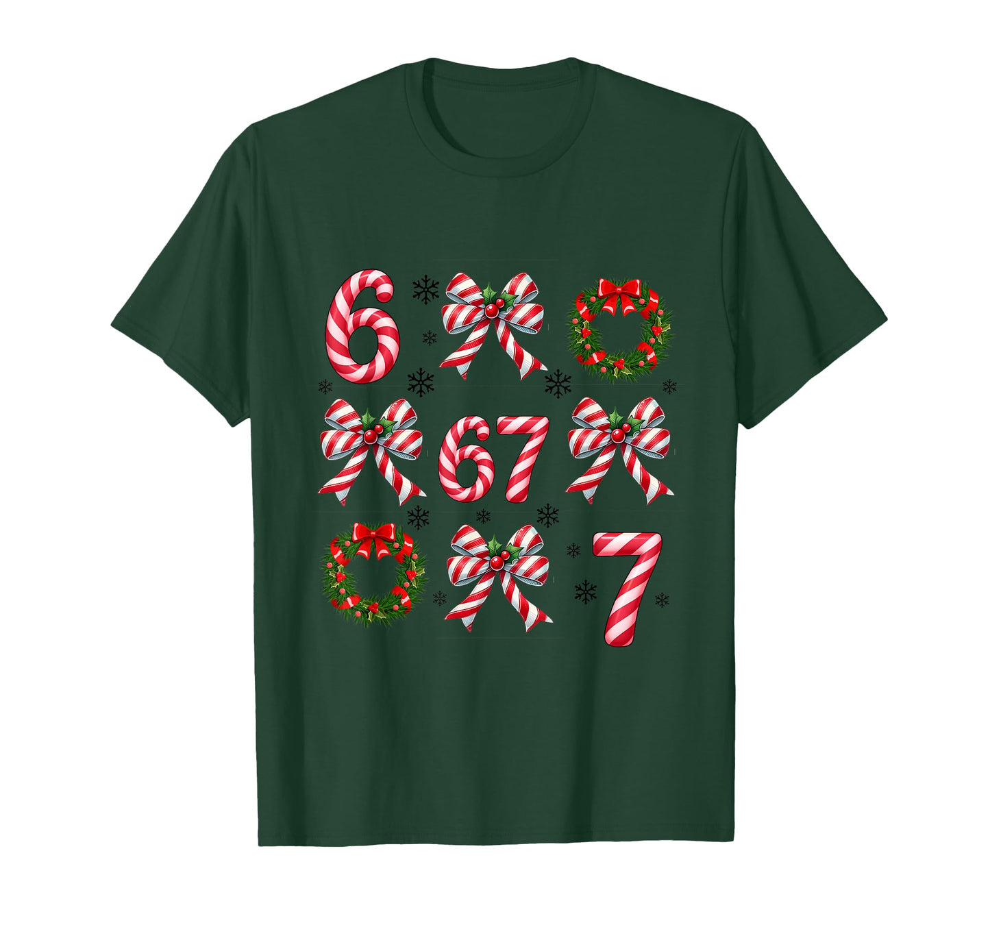 Coquette Bows Candy Cane 67 Meme Slang Christmas Decorations T-Shirt