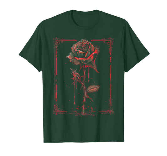 Anime Goth Withered Rose Blood Gothic Art Punk Vintage Edgy T-Shirt
