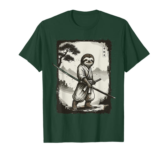 Samurai Sloth Japanese Shirts for Men Warrior Vintage T-Shirt