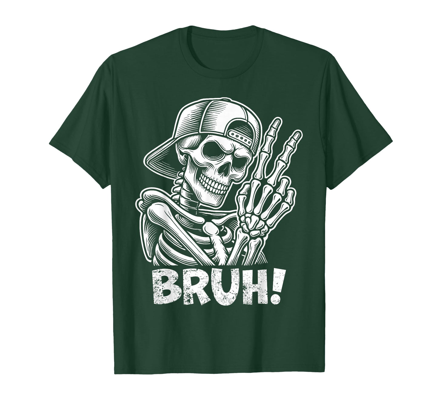 Bruh Skeleton Hand Peace Sign Halloween Skeleton Hand Sign T-Shirt