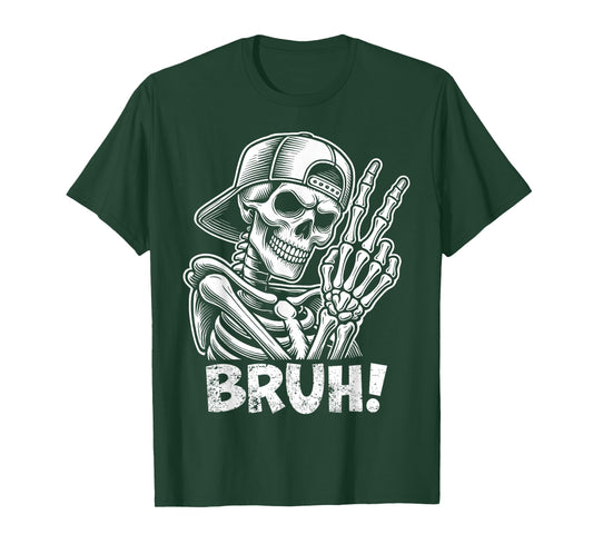 Bruh Skeleton Hand Peace Sign Halloween Skeleton Hand Sign T-Shirt