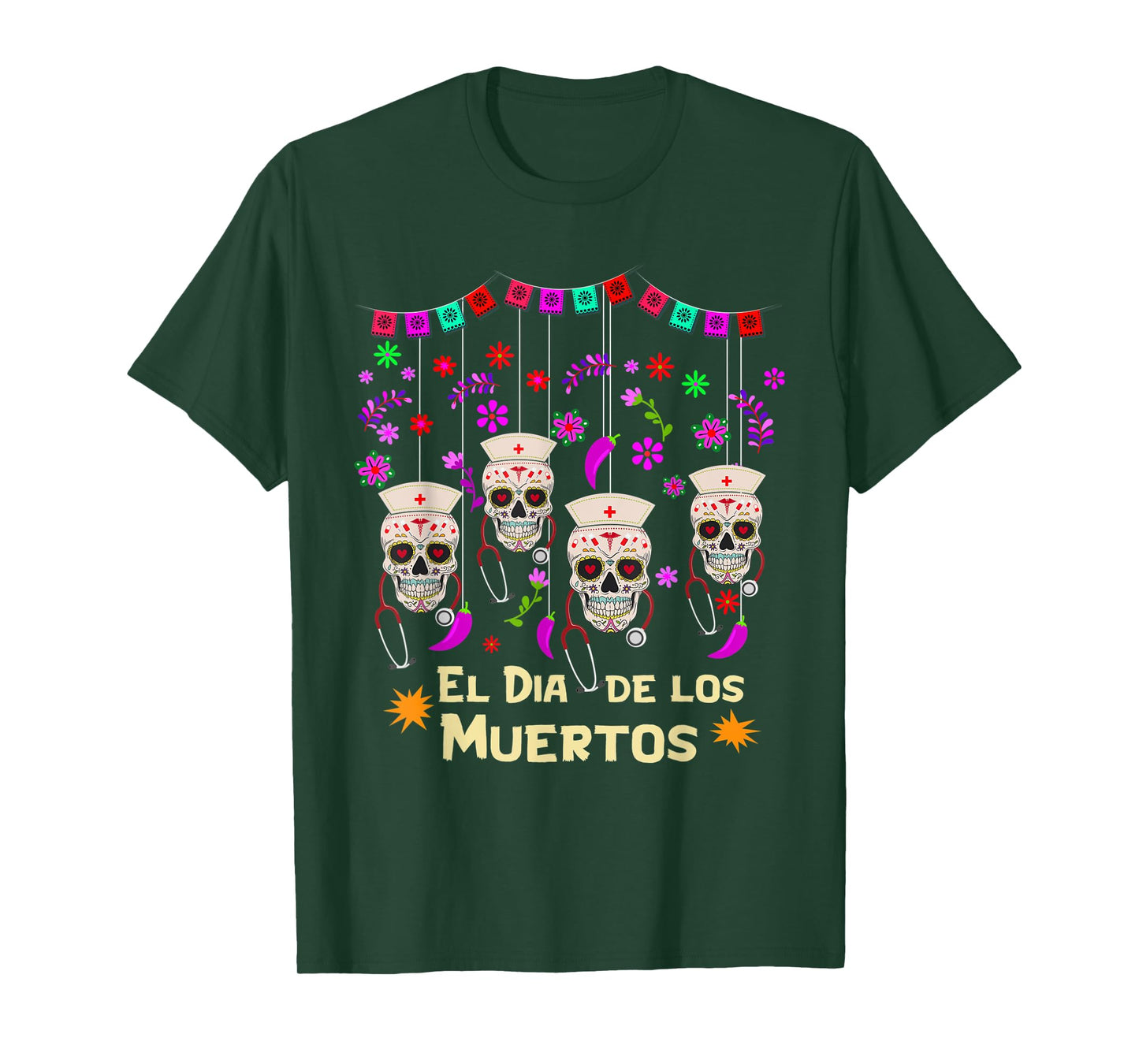Dia de Los Muertos Nurse Day of Dead Sugar Skull Mexican T-Shirt