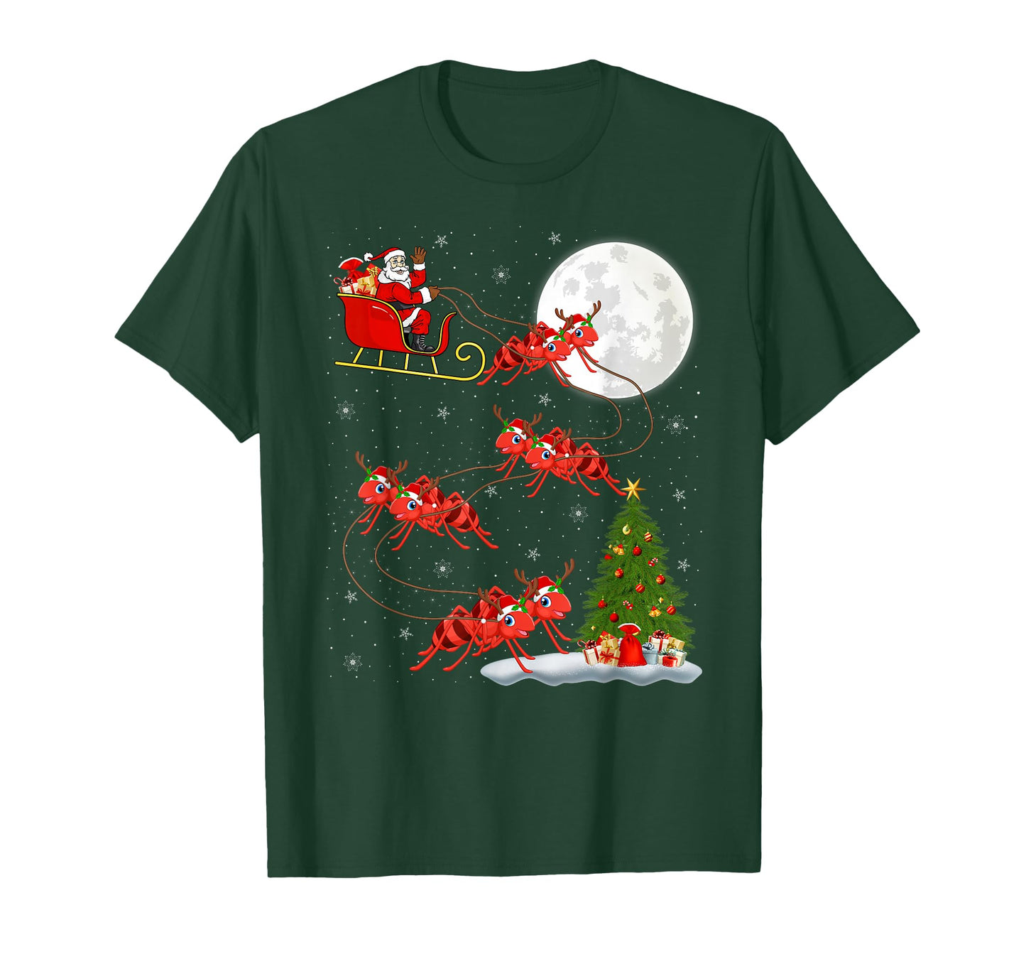 Ants Santa Sleigh Flying Funny Magical Christmas T-Shirt