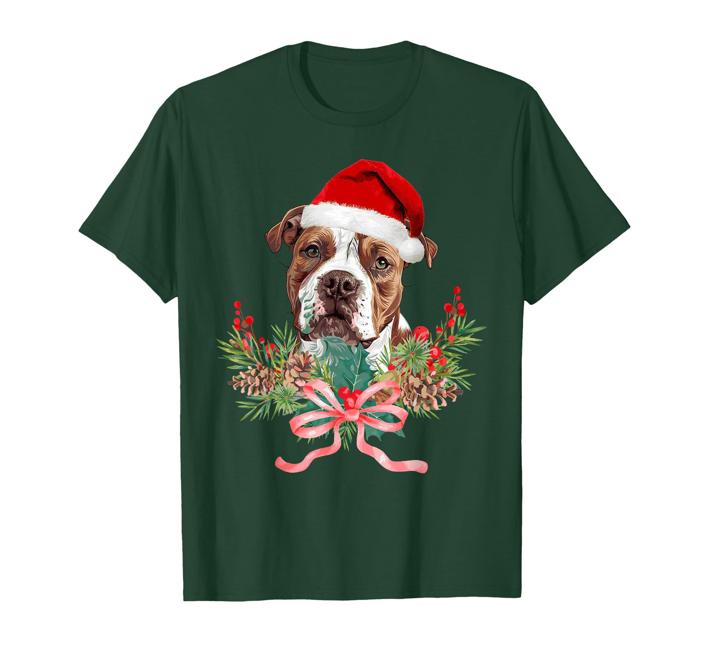 Pitbull Dog Santa Hat Wreath Merry Christmas Pajamas Kids T-Shirt