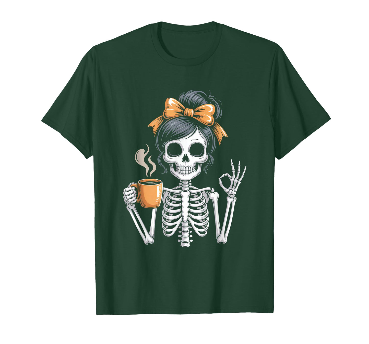Halloween Skeleton Messy Bun Coffee Funny Costume Mom Women T-Shirt
