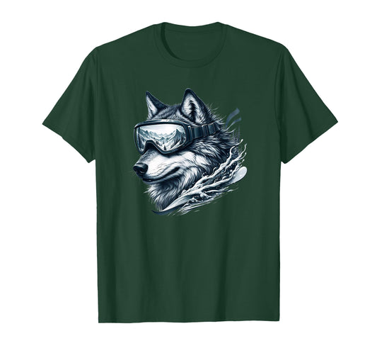 Wolf Wearing Ski Snowboard Goggles Wolf Skiing T-Shirt