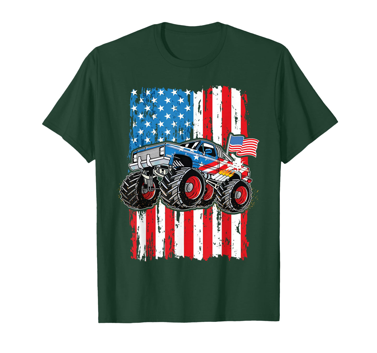 Monster Truck USA Flag Patriotic Boys Men 4th of July T-Shirt