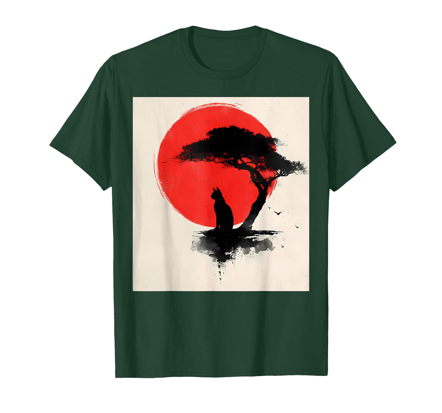 Black Cat Japanese Theme Vintage Japan Art Retro Print T-Shirt