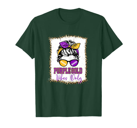Purple Gold Vibes Only Football Shirt Women Leopard Football T-Shirt