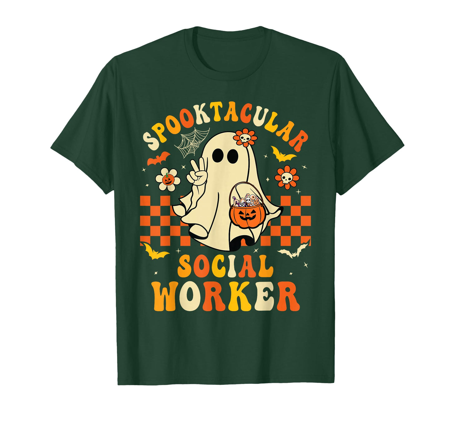 Groovy Spooktacular School Social Worker Halloween Ghost T-Shirt
