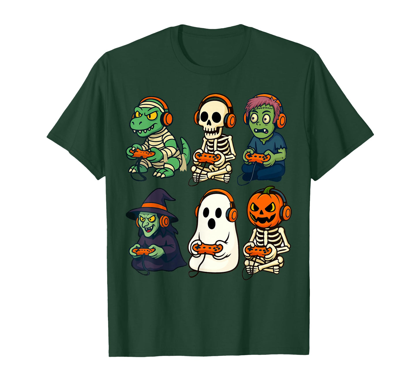 Halloween Boys Kids Gamer Dinosaur Skeleton Ghost Witch T-Shirt