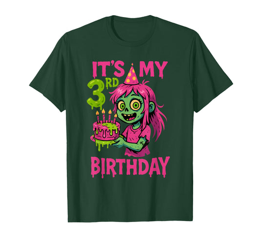 It's My 3rd Birthday Zombie Girl Pink Zombie 3 Year Old Kids T-Shirt