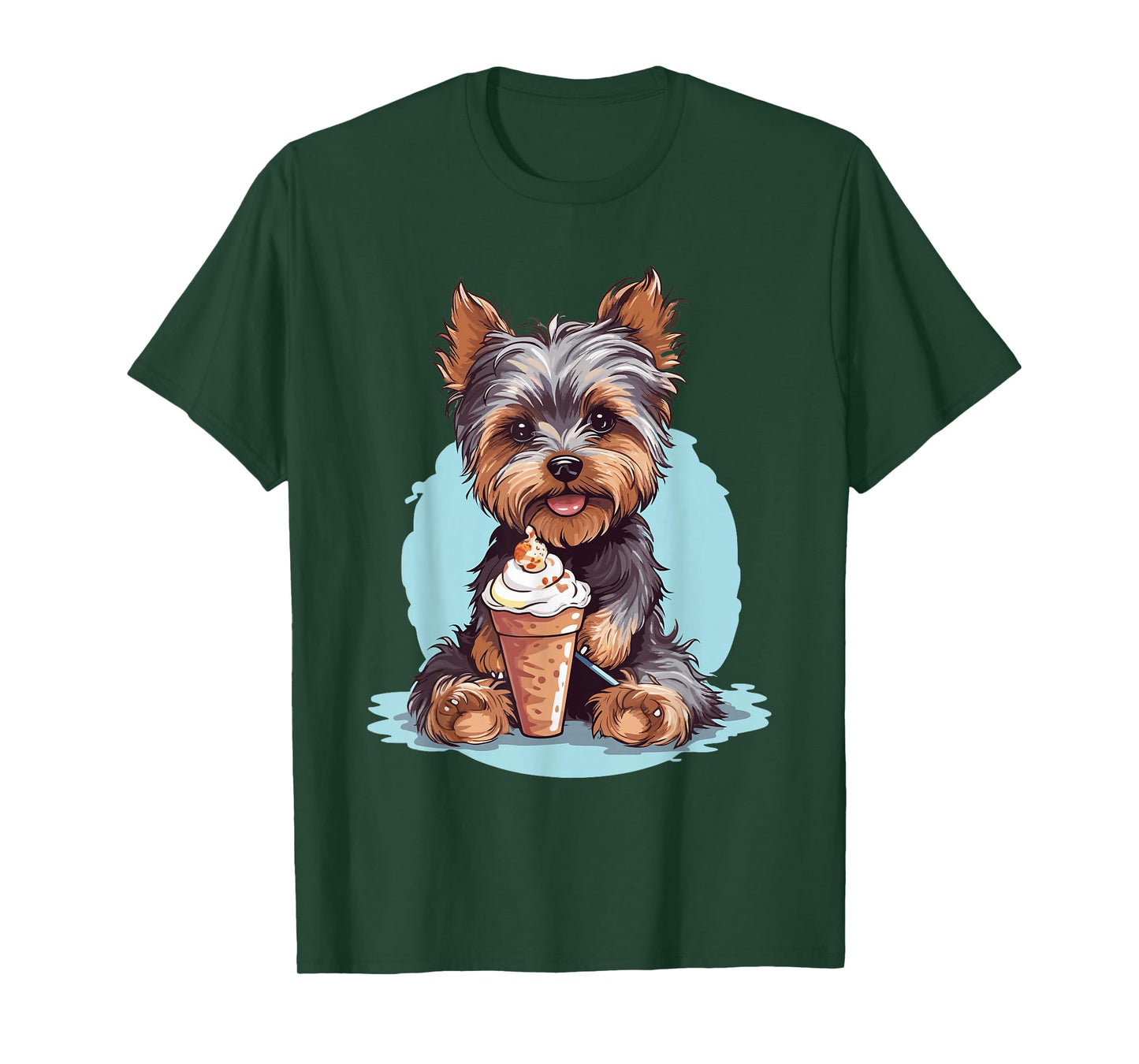 Yorkie Dog Anime Eating Ice Cream Summer Cute T-Shirt