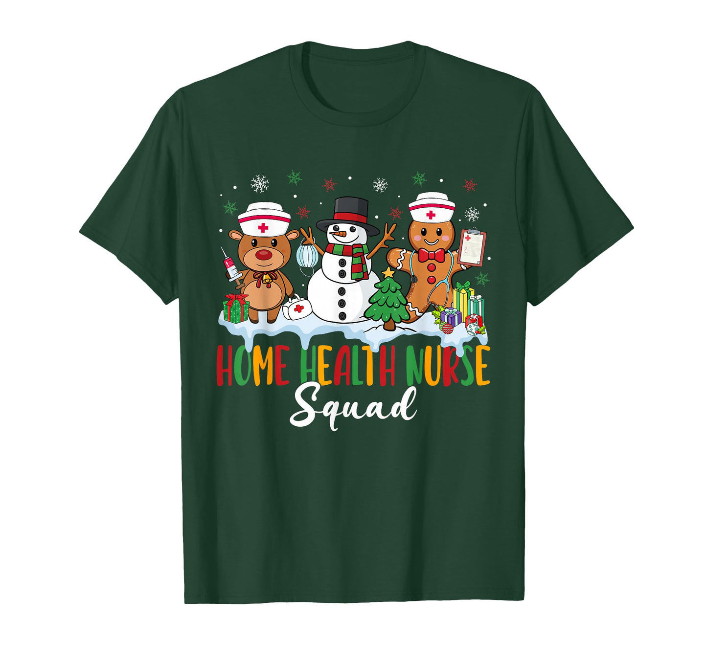 Home Health Nurse Squad Reindeer Gingerbread Christmas T-Shirt