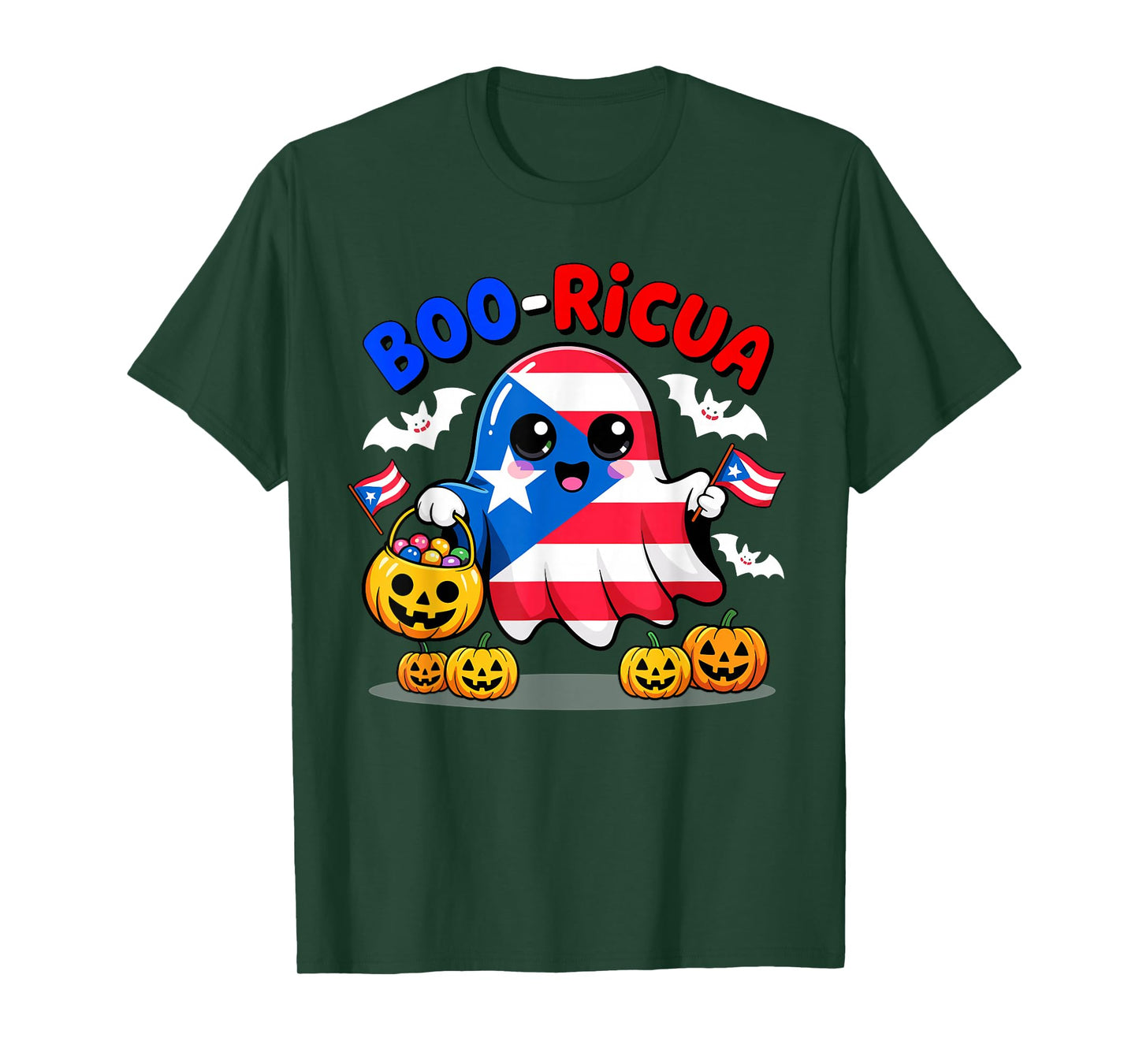 Boo Ricua Puerto Rico Flag Funny Ghost Halloween Costume T-Shirt