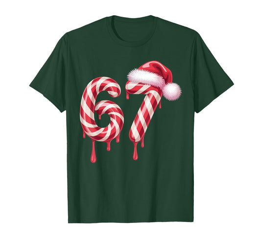 Melting Candy Cane 67 Christmas, Santa Hat Holiday T-Shirt