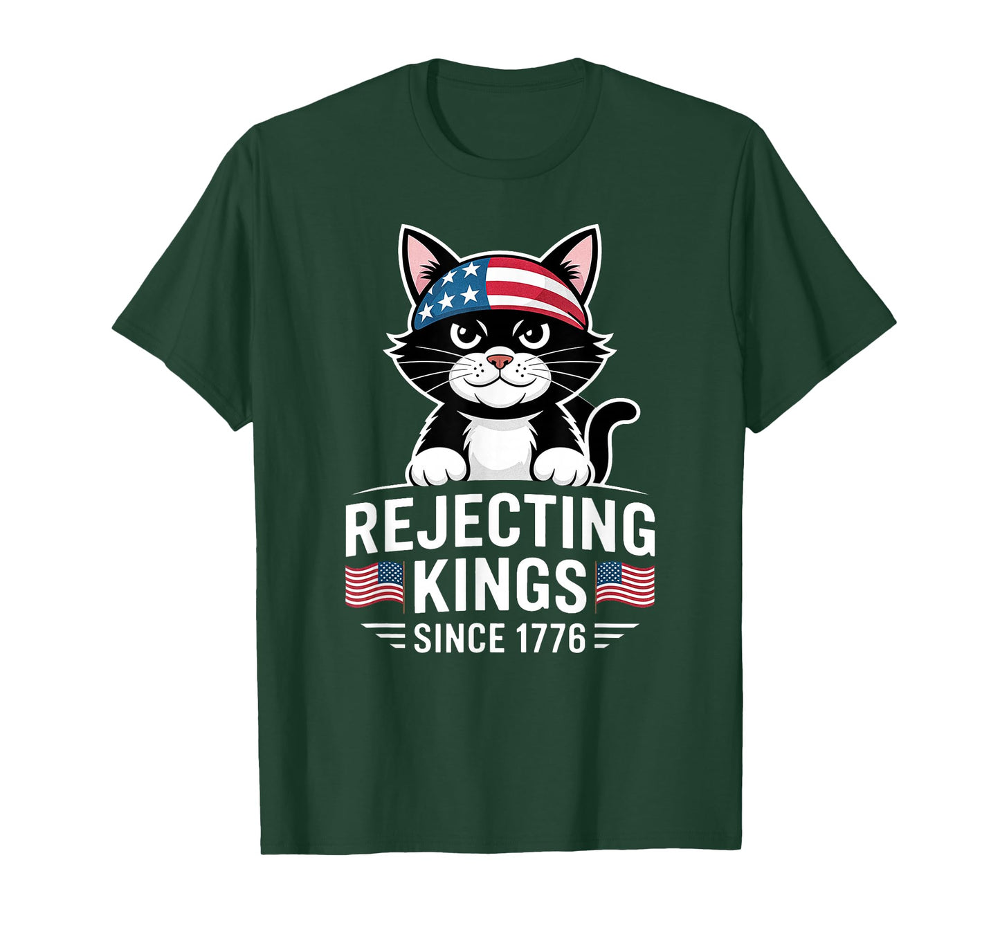 Rejecting Kings Since 1776 Patriotic USA Black Cat T-Shirt