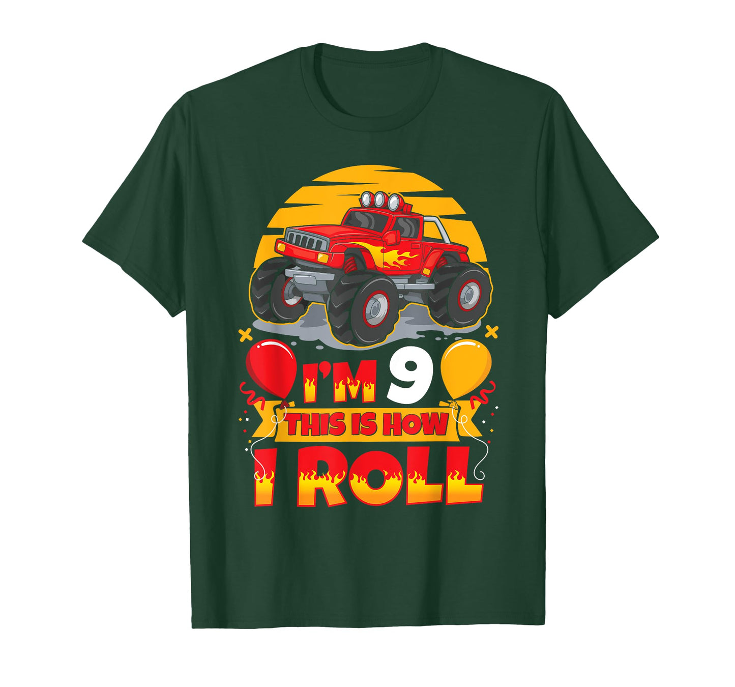 Hot Wheels Birthday I'm 9 This Is How I Roll Monster Truck T-Shirt