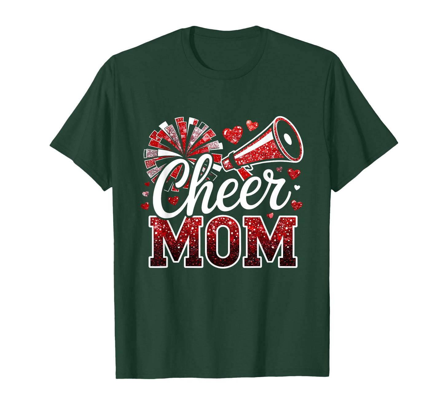 Cheer Mom Red Megaphone Pom Pom Heart Cheerleader T-Shirt
