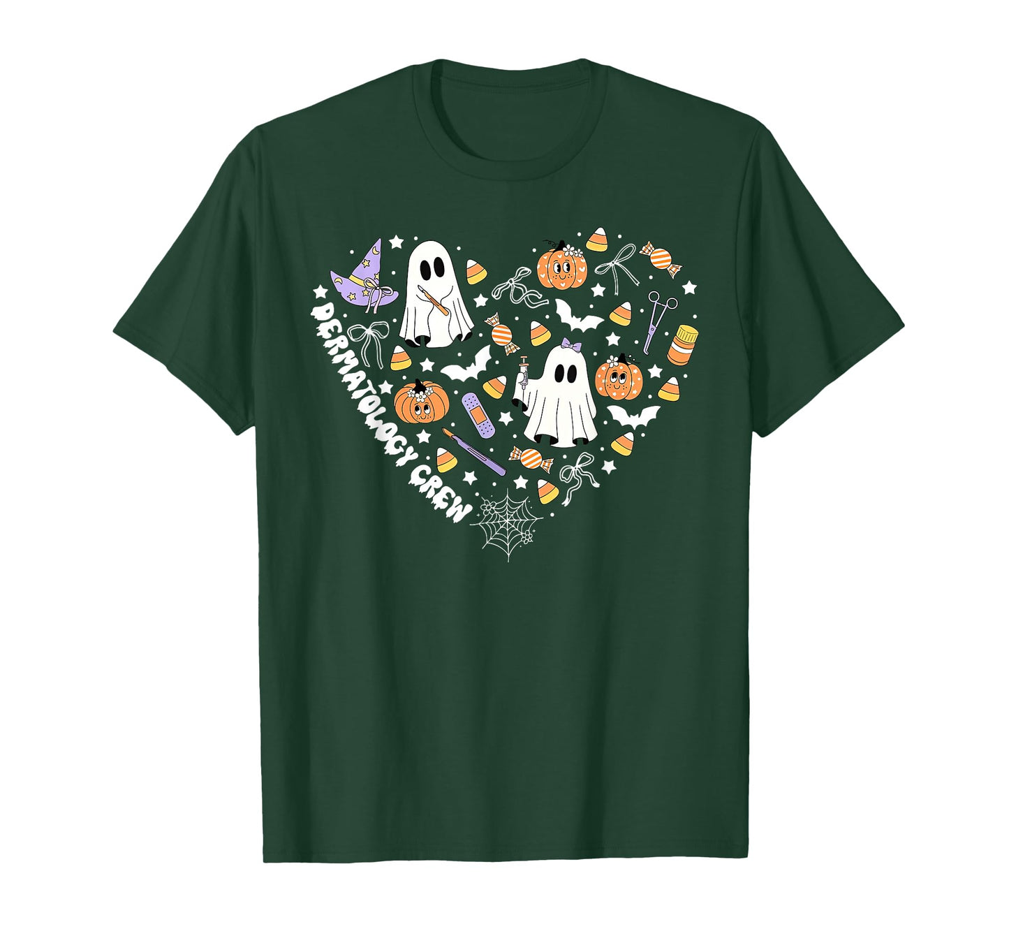 Halloween Dermatology Crew Ghost Pumpkin Heart Dermatologist T-Shirt