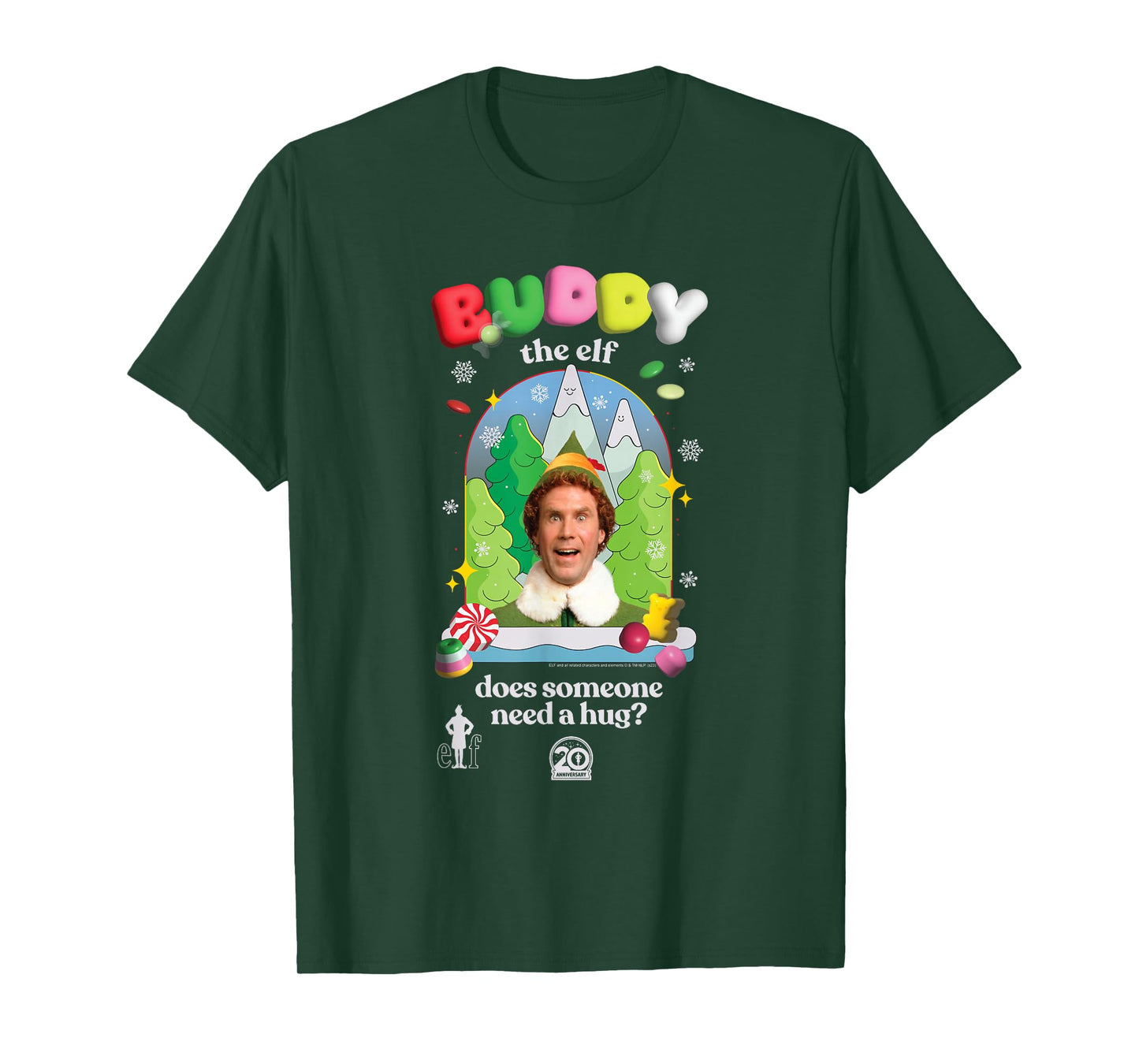 Elf Candy Colored Buddy The Elf Need a Hug Christmas Movie T-Shirt