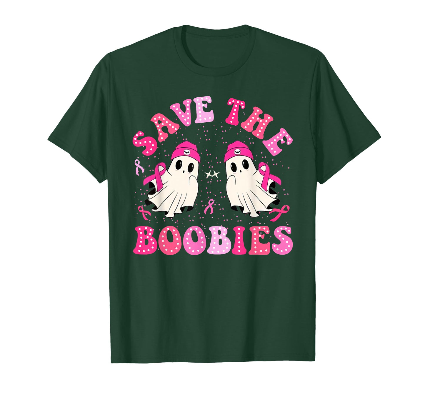 Save The Boobies For Breast Cancer Halloween Ghost T-Shirt
