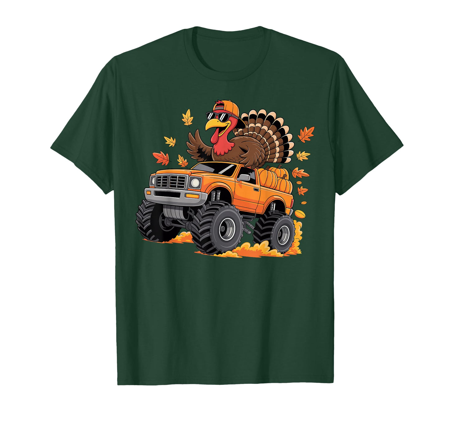 Thanksgiving Turkey Riding Monster Truck Boys Kids Youth T-Shirt