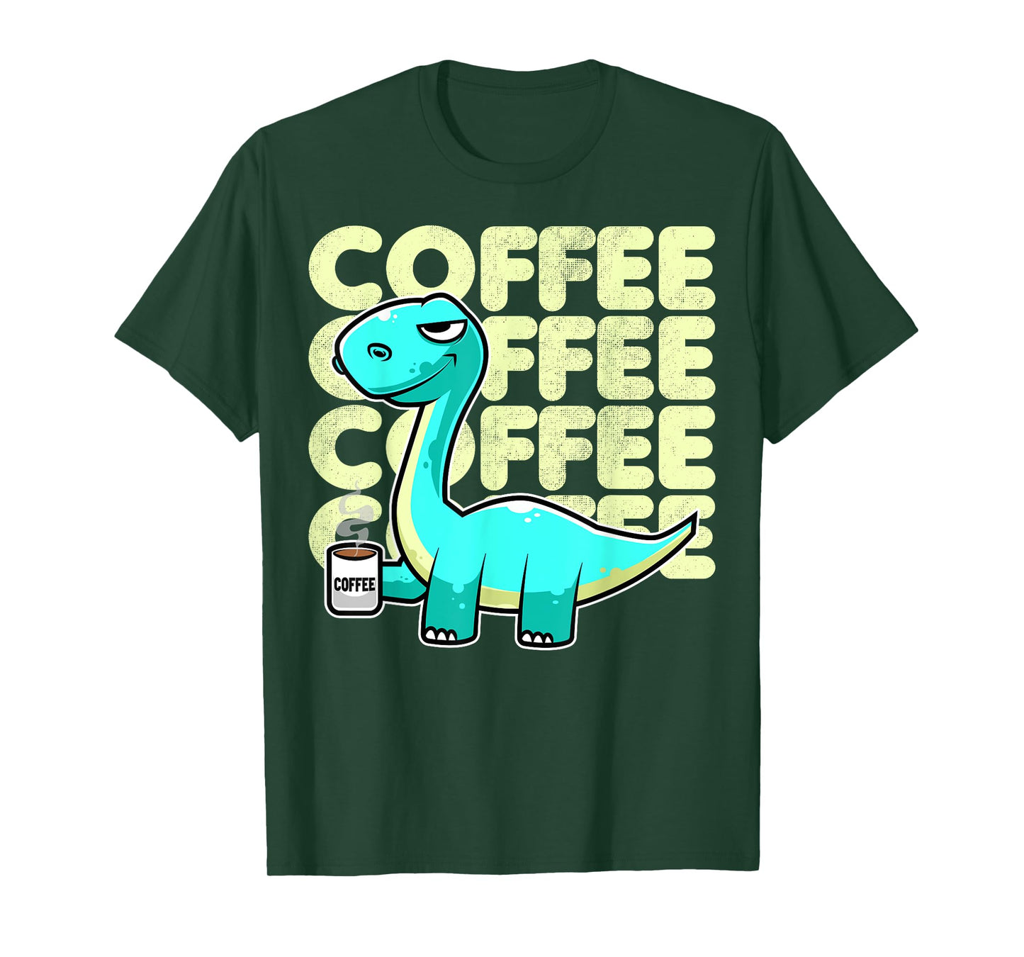 Cute Dinosaur Drinking Coffee Kawaii Neko Anime T-Shirt