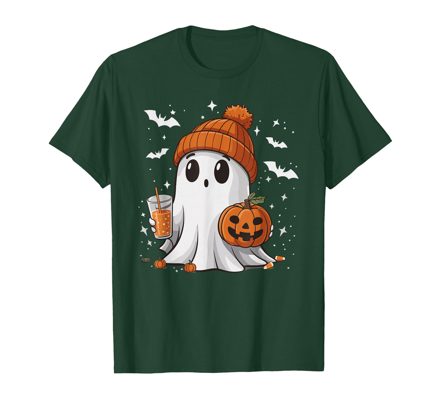 Cute Halloween Ghost with Pumpkin Spice Drink Spooky Season T-Shirt