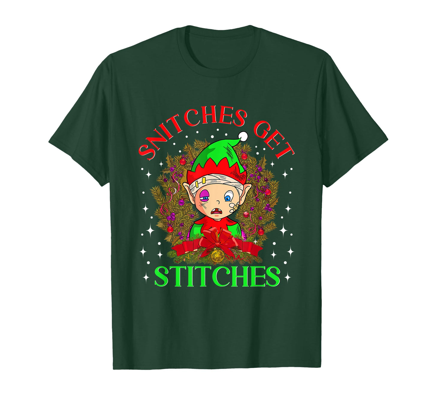 Stiches Get Licks Funny Elf Christmas T-Shirt