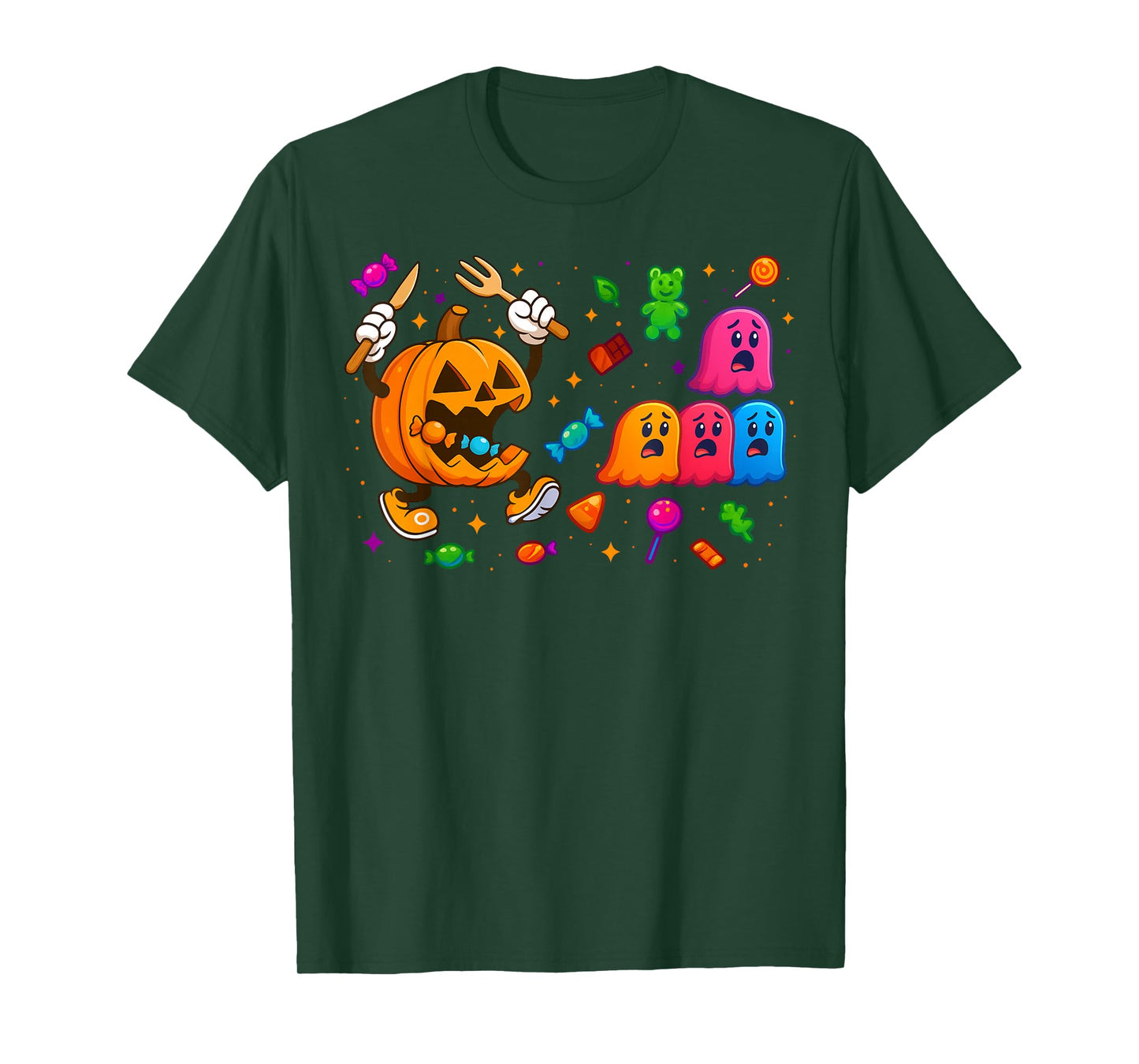 Gamer Pumpkin Eating Ghost Halloween Costume Men Boys Kids T-Shirt