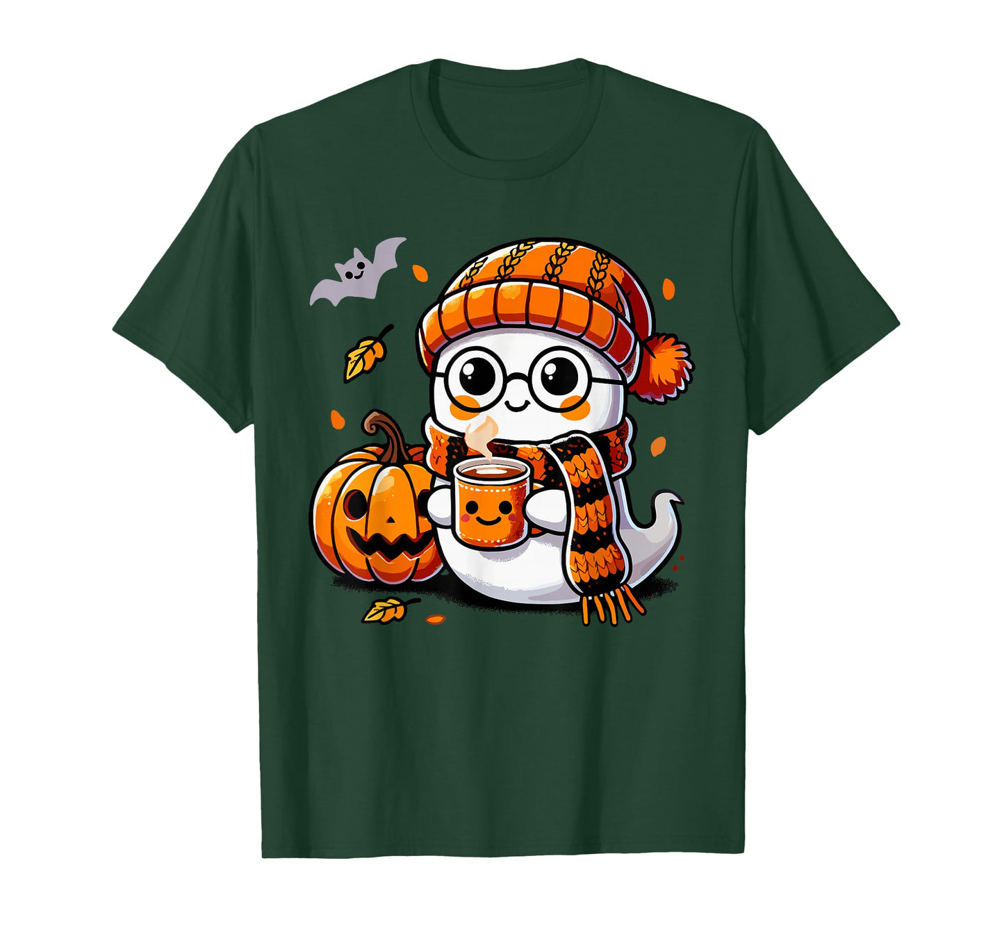 Ghost Drinking Coffee & Tea, Cute Halloween Kawaii For Women T-Shirt