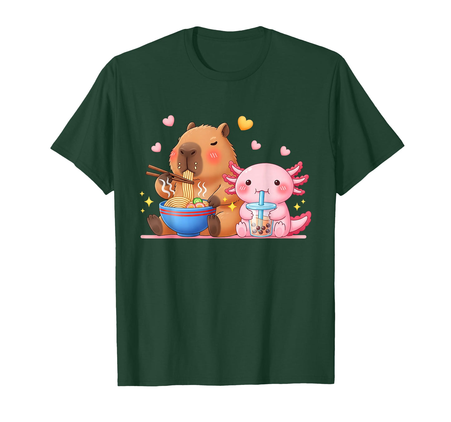 Cute Capybara Ramen and Axolotl Boba Kawaii Boys Girls Kids T-Shirt