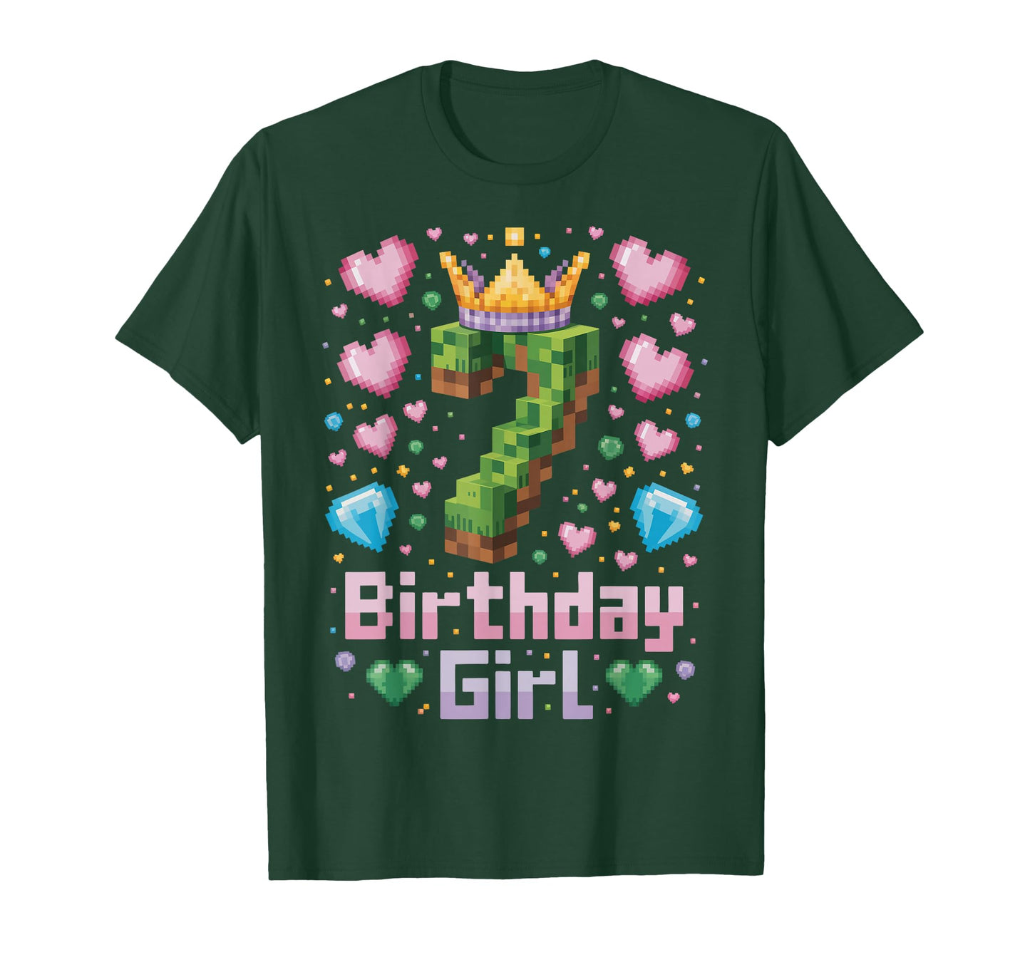 7th Birthday Girl Shirt Gaming Pixel Number Party 7 Year Old T-Shirt