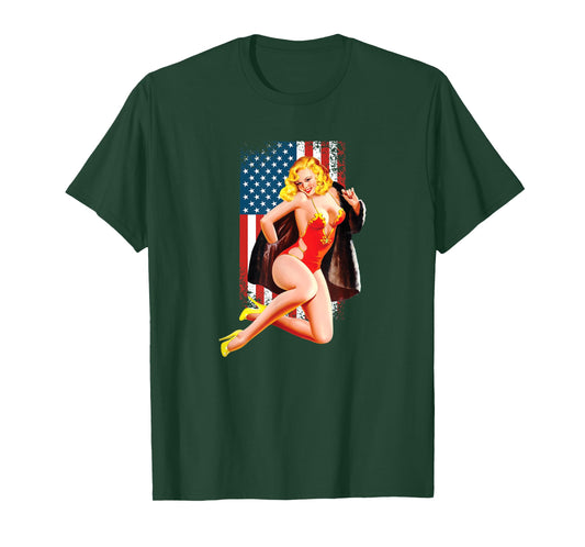 Patriotic Vintage Sexy Pinup Girl T-Shirt
