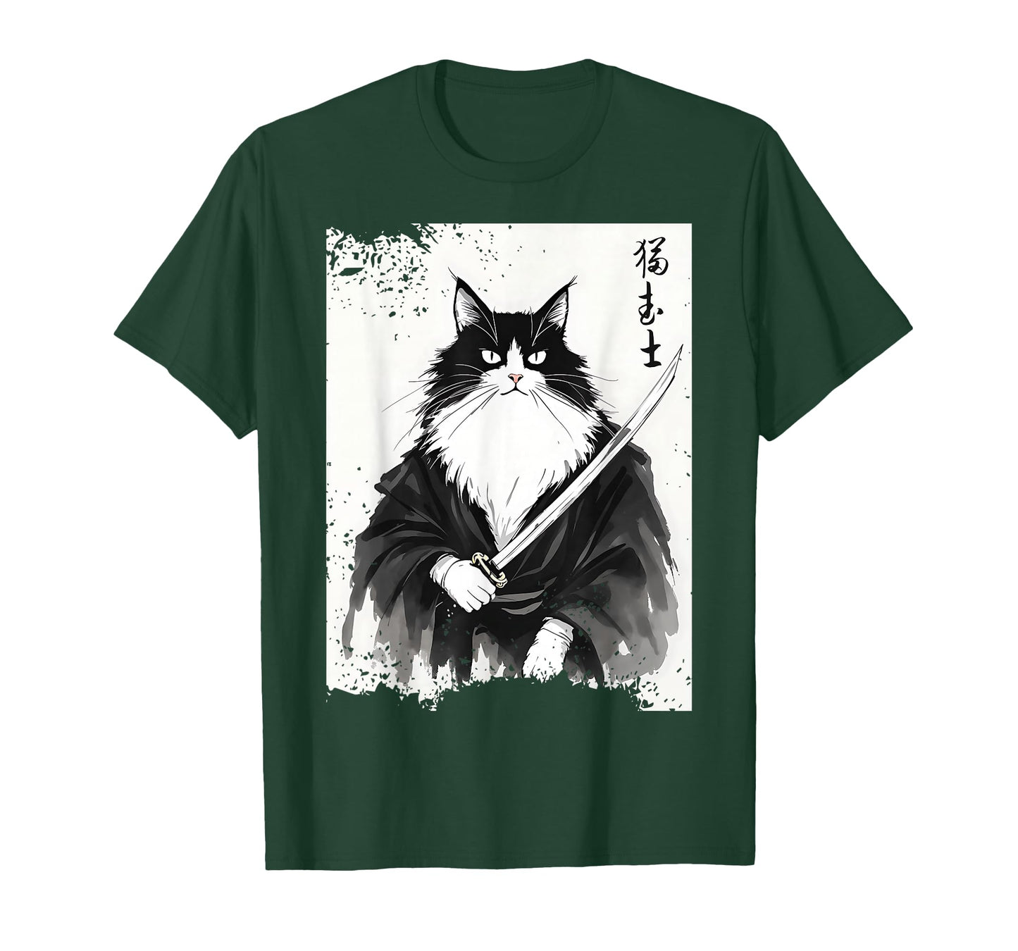 Fierce Samurai Cat Japanese Ukiyo-e Art Anime Warrior Design T-Shirt