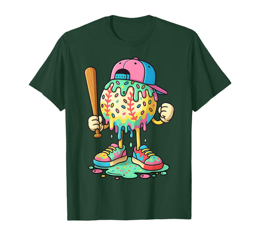 Baseball Drip for Boys Ice Cream Drip Baseball Sport T-Shirt