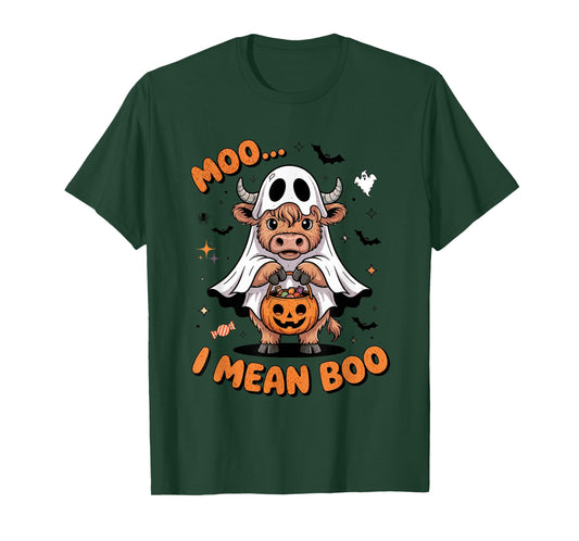 Moo I Mean Boo Ghost Highland Cow Lovers Cute Halloween Men T-Shirt