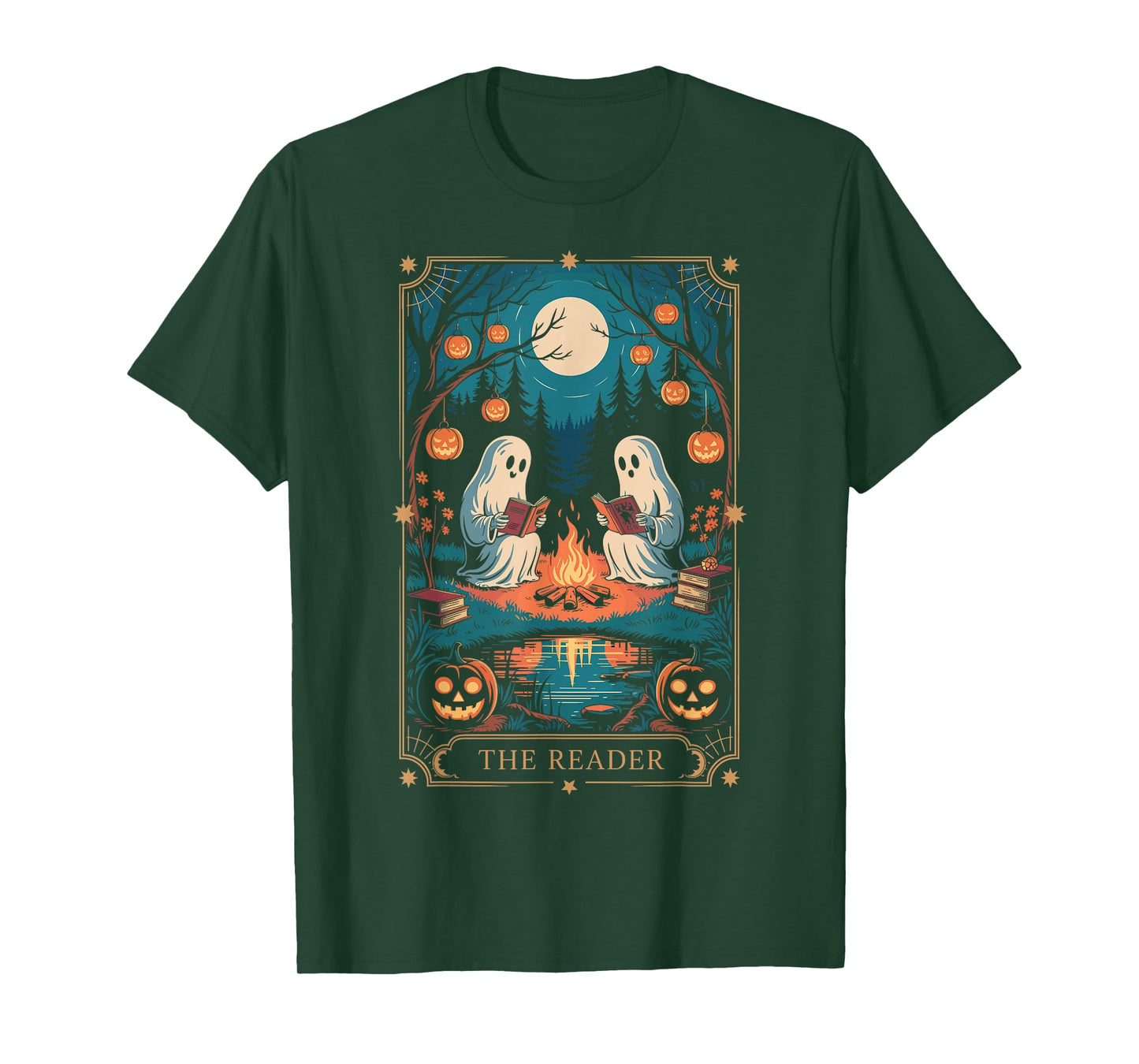 The Reader Bookish Cute Spooky Ghost Reading Book Tarot Card T-Shirt