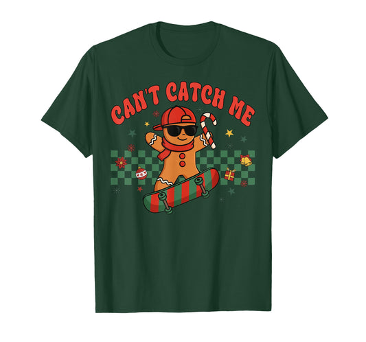 Can't Catch Me Groovy Christmas Gingerbread Men Women Kids T-Shirt