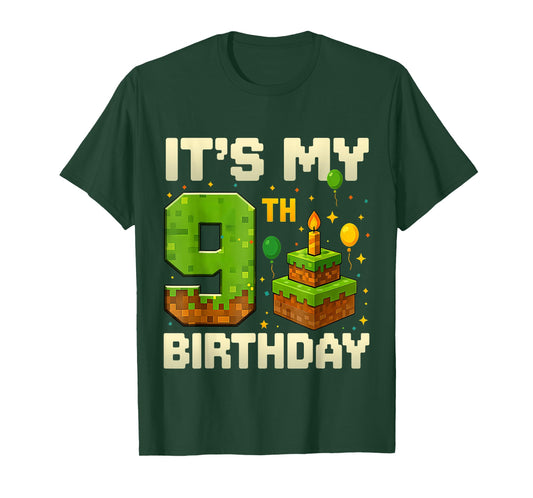 Birthday Boy 9 Years It's My 9th Birthday Game Video Pixel T-Shirt