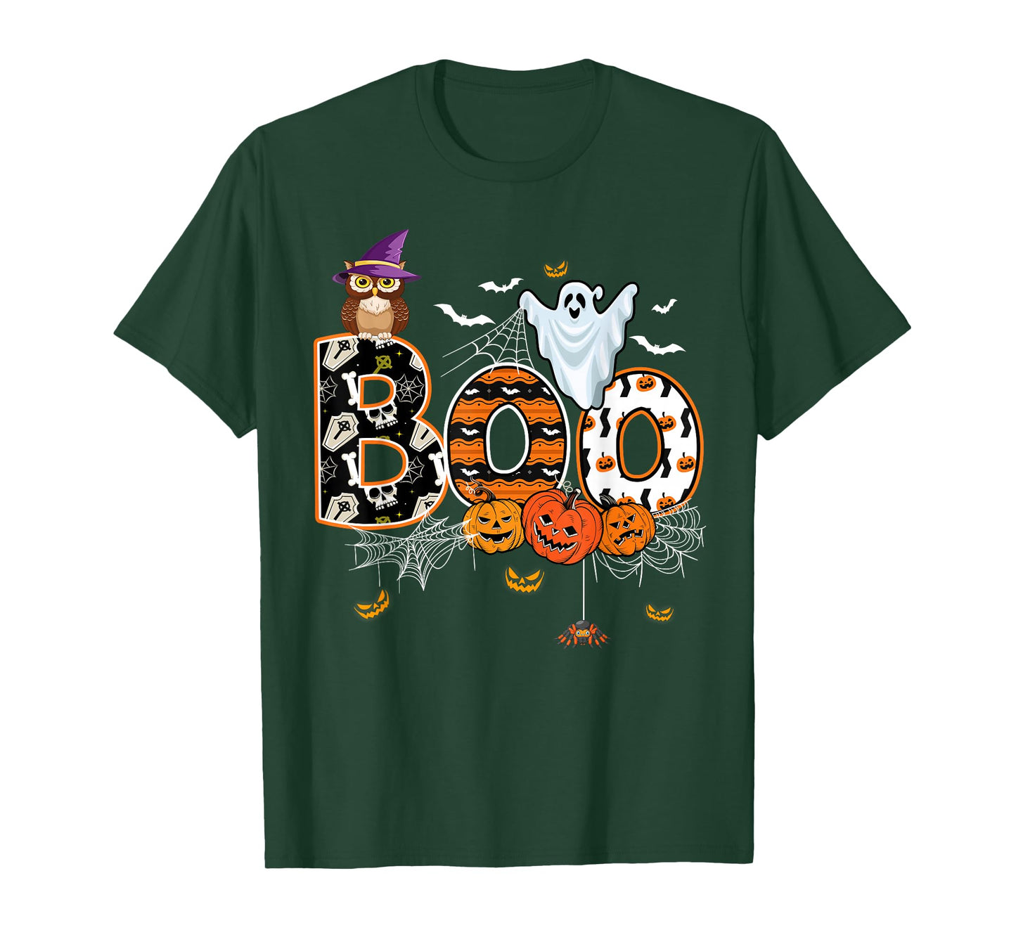 Boo Creepy Owl Pumpkin Ghost Funny Halloween Costume T-Shirt