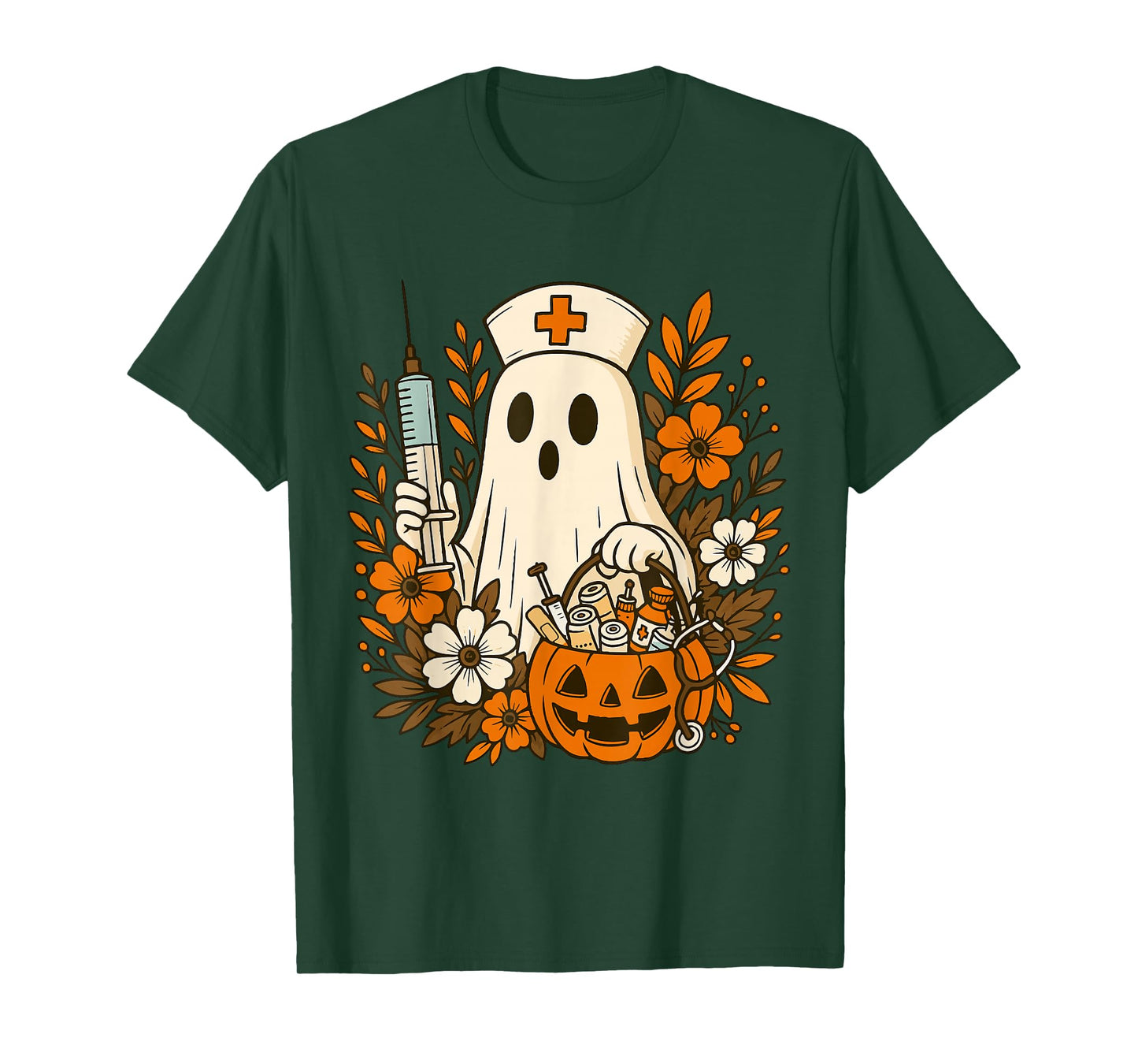 Nurse Ghost Pumpkin Halloween Autumn Nurse Halloween T-Shirt