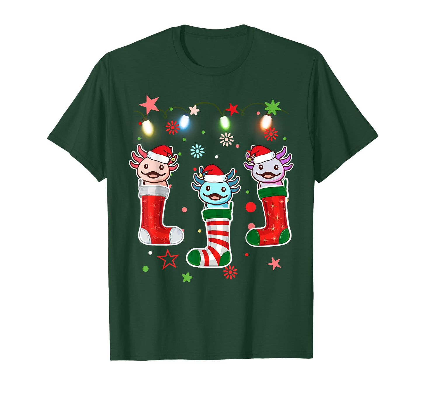Kawaii Axolotl Christmas Stocking Kid Youth Teen Pajamas Pjs T-Shirt