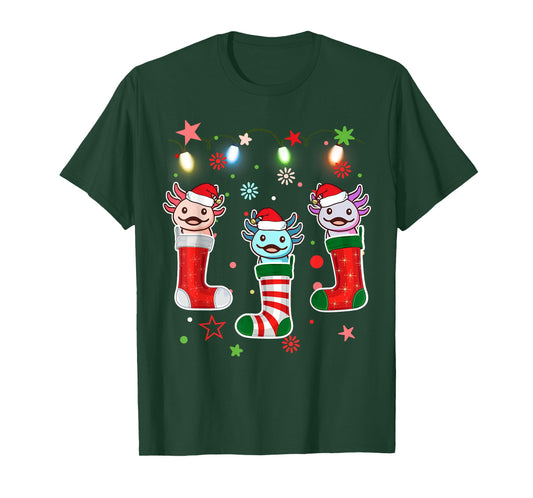 Kawaii Axolotl Christmas Stocking Kid Youth Teen Pajamas Pjs T-Shirt